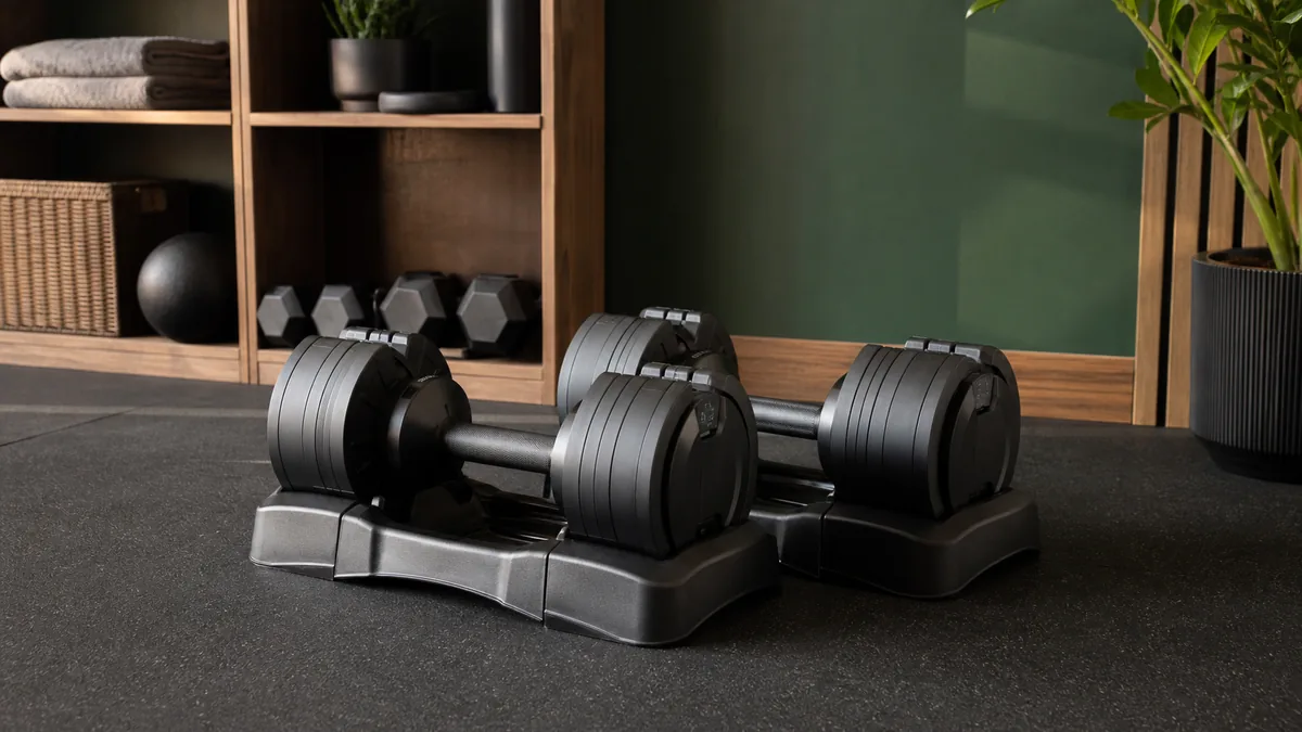 Styled adjustable dumbbells selection